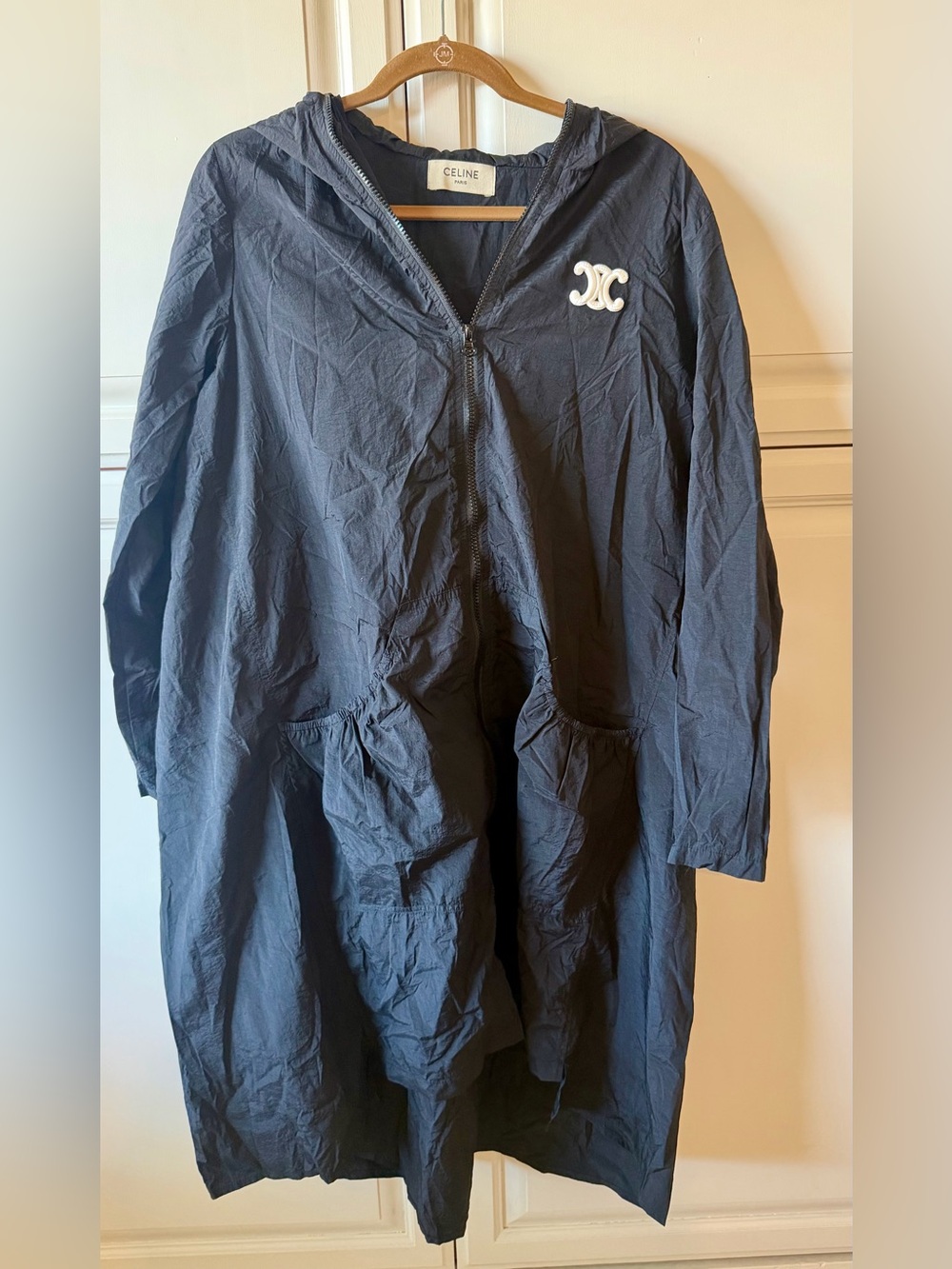 Celine Black Hooded Zip Jacket with White Logo Patch